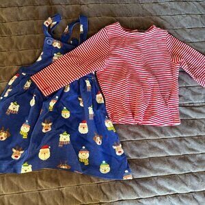 Cobalt Christmas-Print Skirtall & Red Pinstripe Long-Sleeve Top 6-12m
